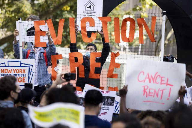 Protesters rally against evictions in NYC on October 1st.